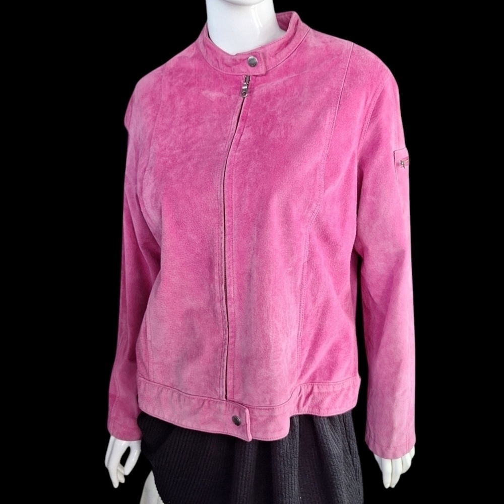 INC International Concepts Suede Pink XL Womens Jacket Silver Colored Zippers - Picture 3 of 16